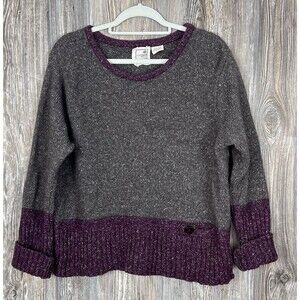 River Road‎ Sweater Womens L Lambs Wool Brown/Burgundy Boxy Fit Cozy Cabincore